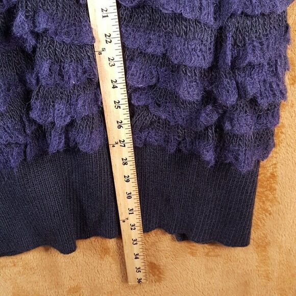 REBECCA TAYLOR Sweater Womens Small Purple Vest Open Wool Blend Fluffy Applique - Picture 6 of 7